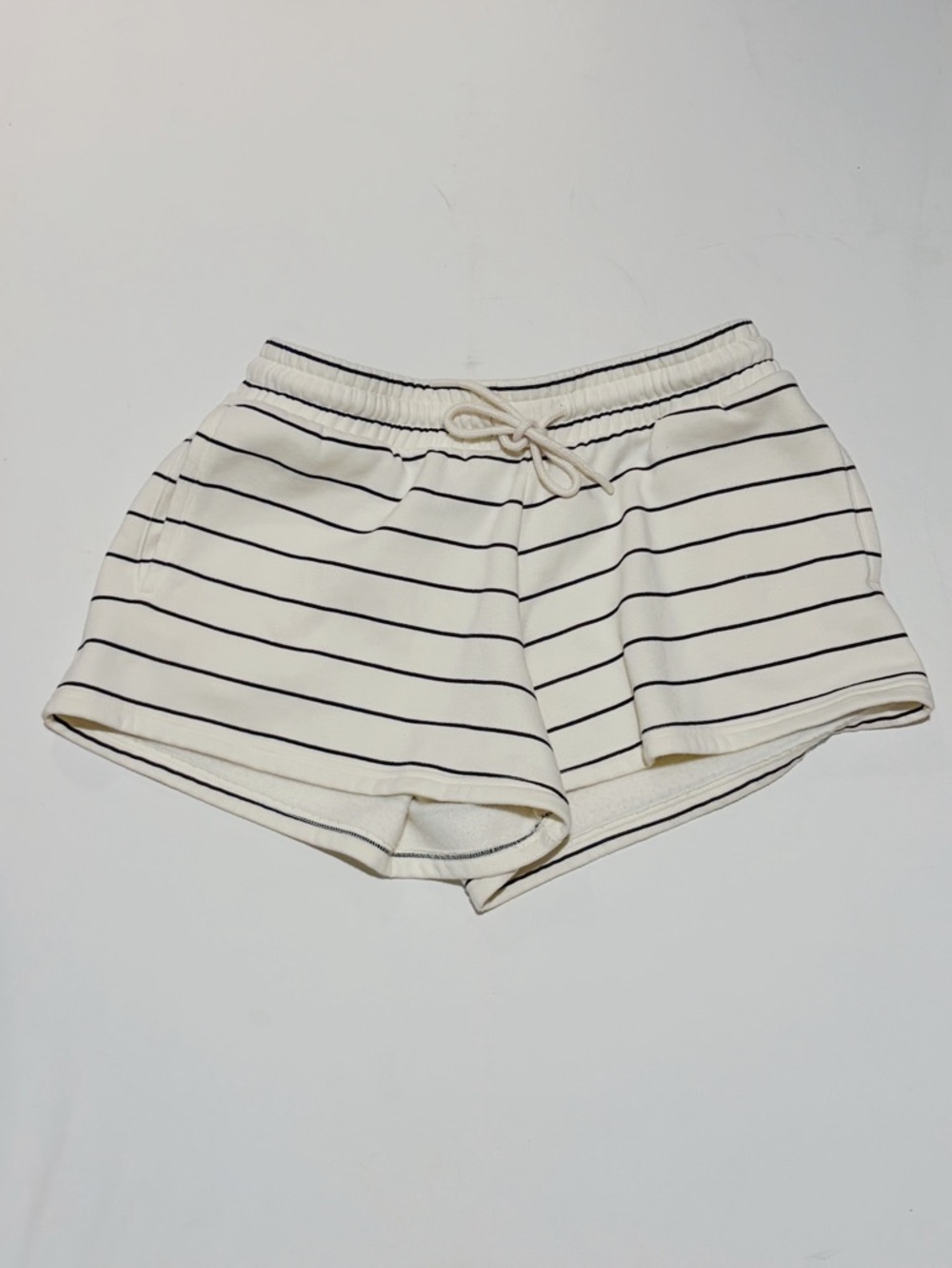 Universal Thread Striped Cream Drawstring Fleece Shorts